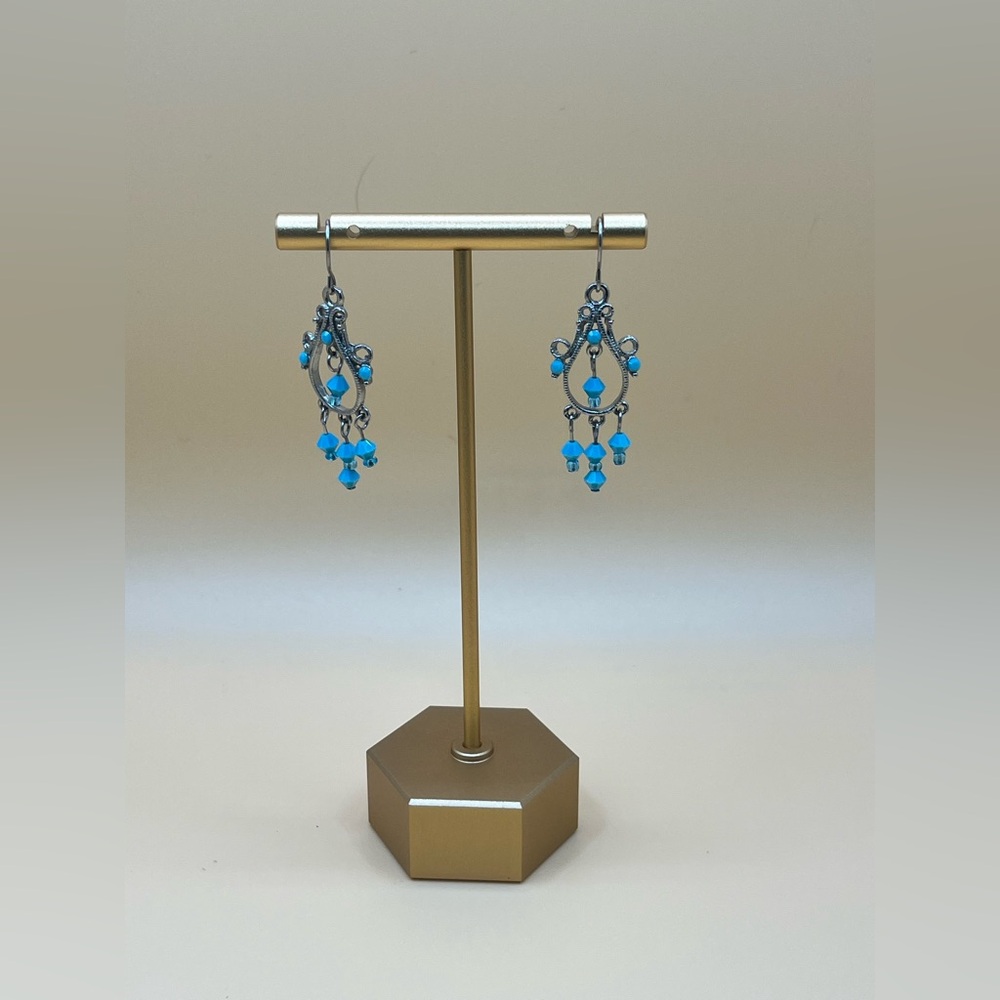 Elegant Silver and Blue Chandelier Earrings